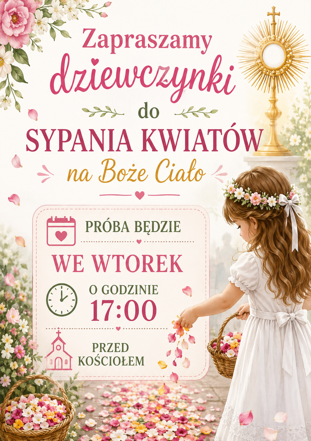 Zaproszenie dla dziewczynek do sypania kwiatów na Boże Ciało